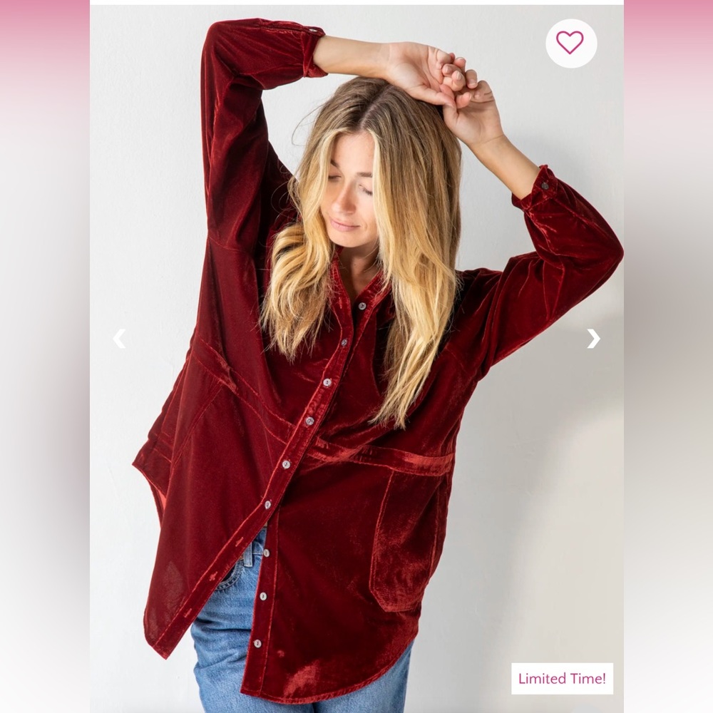 Natural Life Laid Back Velvet Button Down - Rust Size XS - Picture 4 of 9